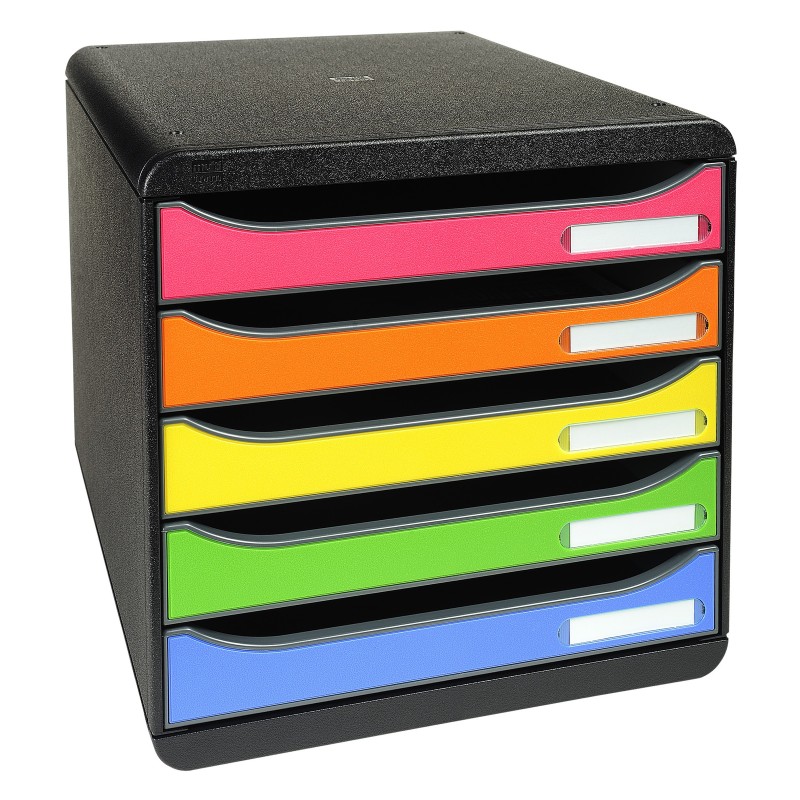 Exacompta Module de classement Big Box 5 tiroirs - corps noir - tiroirs arlequin