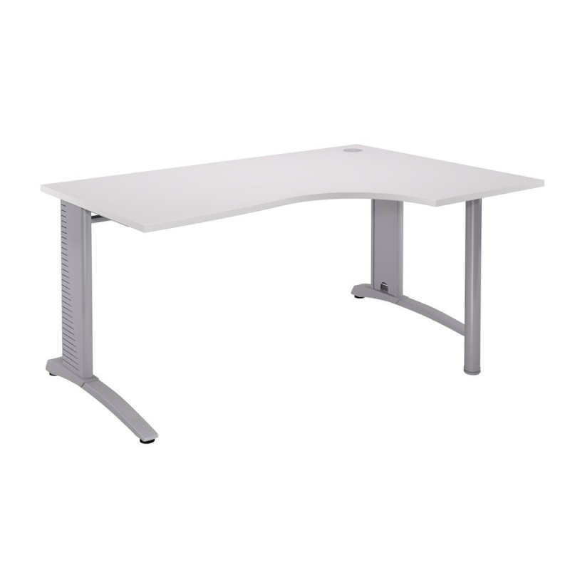 Bureau compact retour à droite Biospace - L.160 x P.110 cm - Plateau Blanc - Pieds Aluminium - Embases Aluminium