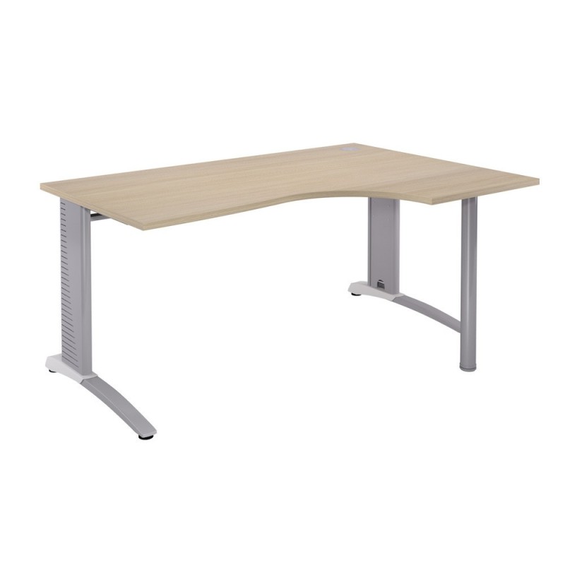 Bureau compact retour à droite Biospace - L.160 x P.110 cm - Plateau Chêne - Pieds Aluminium - Embases Blanc