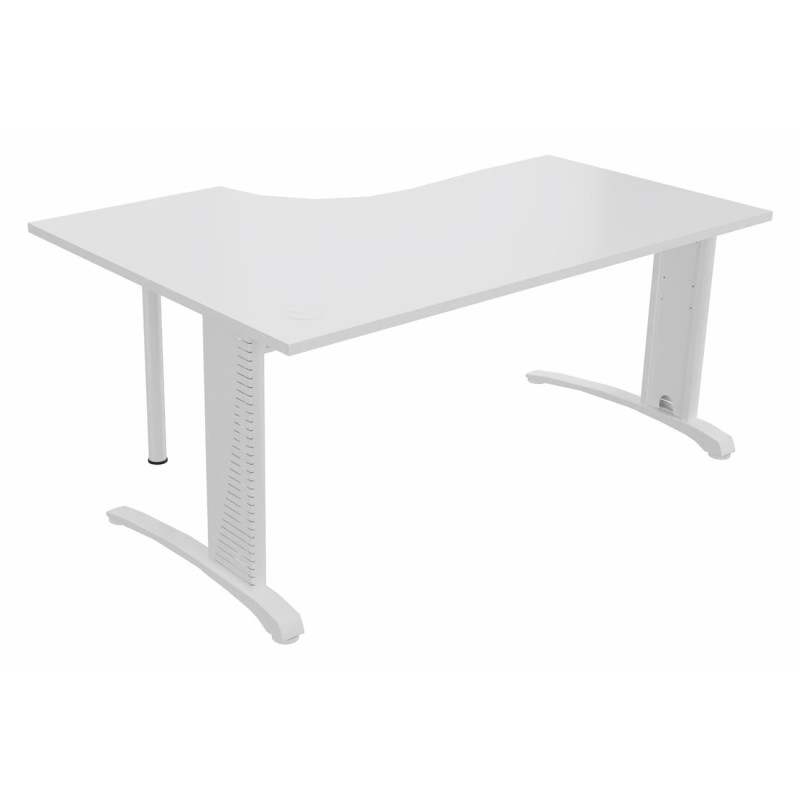 Bureau compact retour à droite Biospace - L.160 x P.110 cm - Plateau Blanc - Pieds Blanc - Embases Blanc