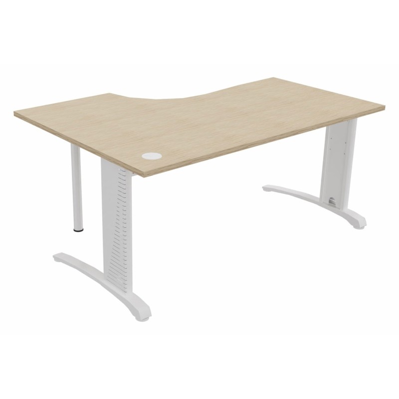 Bureau compact retour à droite Biospace - L.160 x P.110 cm - Plateau Chêne - Pieds Blanc - Embases Blanc