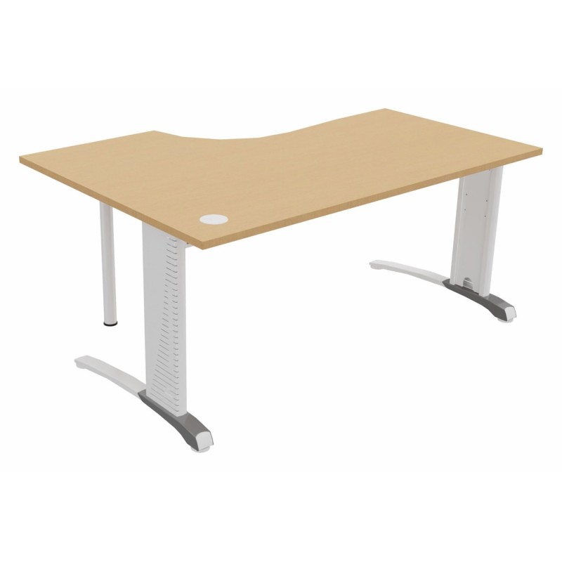 Bureau compact retour à droite Biospace - L.160 x P.110 cm - Plateau Hêtre - Pieds Blanc - Embases Aluminium