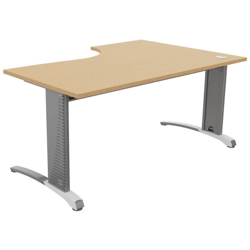Bureau compact retour à gauche Biospace - L.160 x P.110 cm - Plateau Hêtre - Pieds Aluminium - Embases Blanc