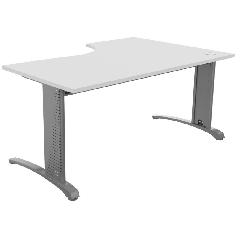 Bureau compact retour à gauche Biospace - L.160 x P.110 cm - Plateau Blanc - Pieds Aluminium - Embases Aluminium