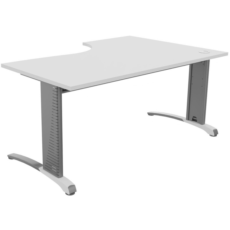 Bureau compact retour à gauche Biospace - L.160 x P.110 cm - Plateau Blanc - Pieds Aluminium - Embases Blanc