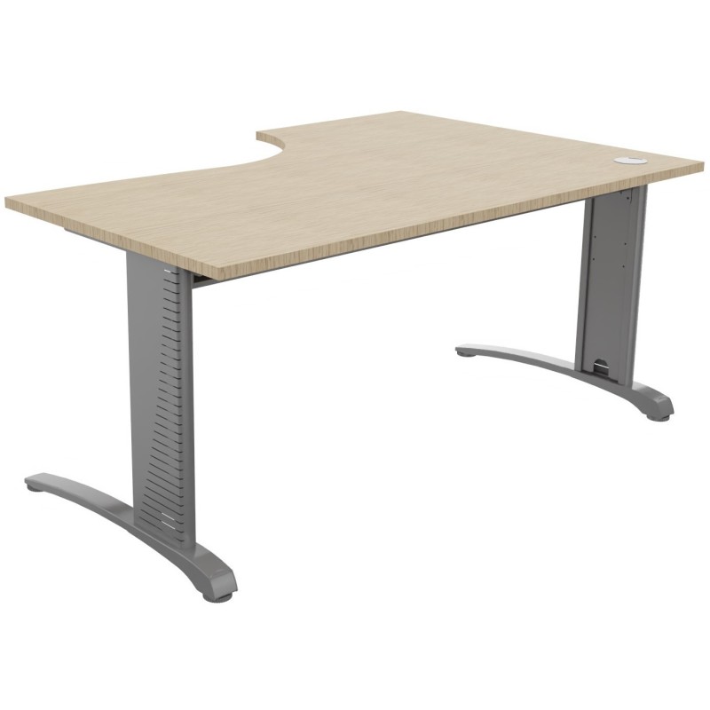 Bureau compact retour à gauche Biospace - L.160 x P.110 cm - Plateau Chêne - Pieds Aluminium - Embases Aluminium