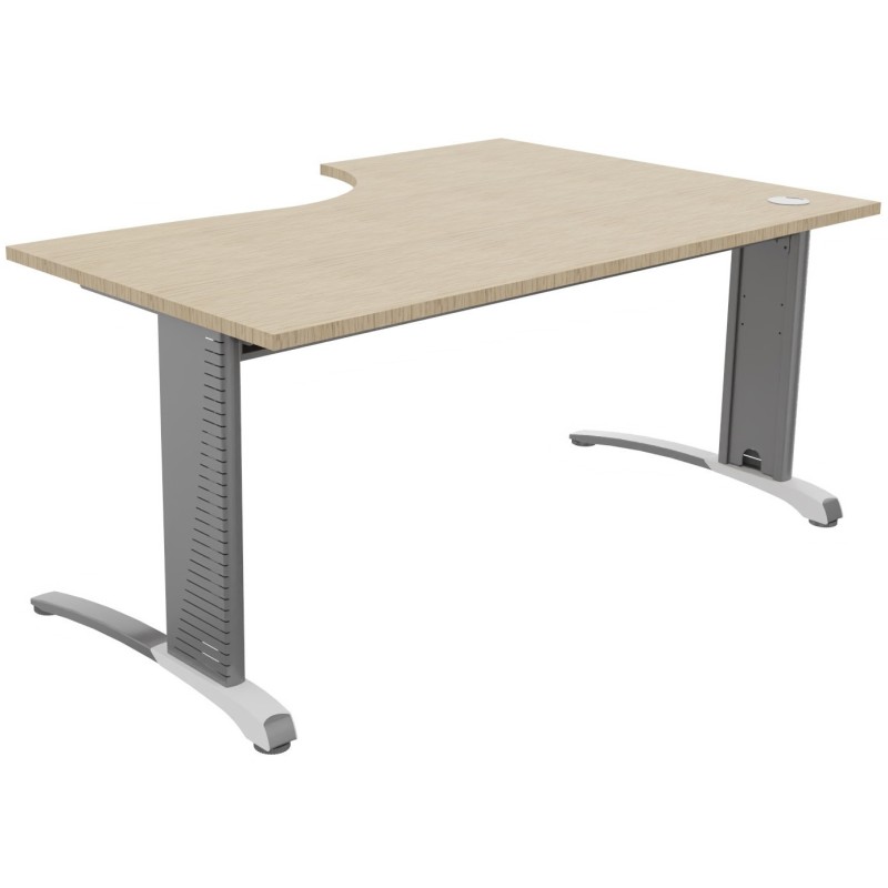 Bureau compact retour à gauche Biospace - L.160 x P.110 cm - Plateau Chêne - Pieds Aluminium - Embases Blanc