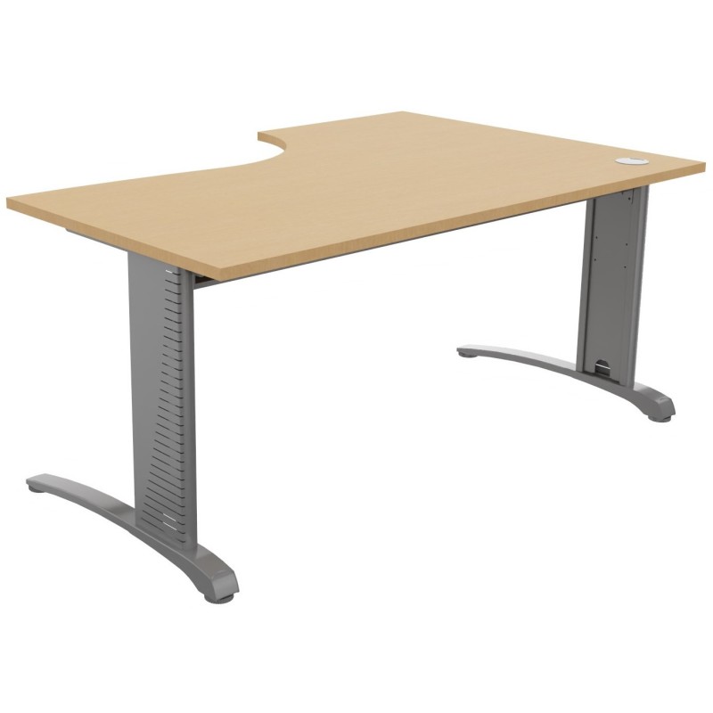 Bureau compact retour à gauche Biospace - L.160 x P.110 cm - Plateau Hêtre - Pieds Aluminium - Embases Aluminium
