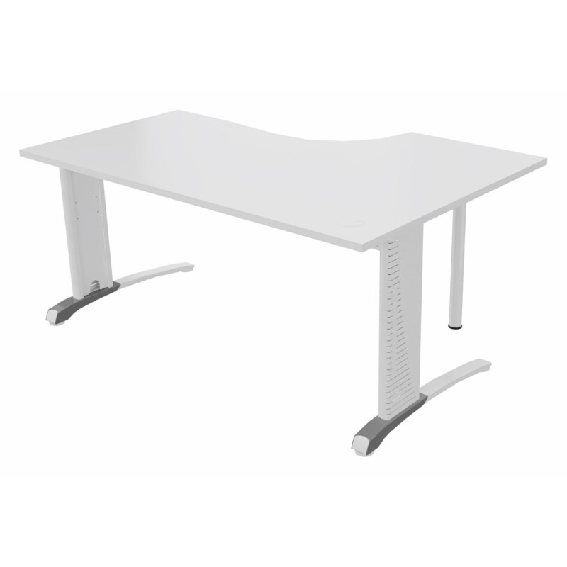 Bureau compact retour à gauche Biospace - L.160 x P.110 cm - Plateau Blanc - Pieds Blanc - Embases Aluminium
