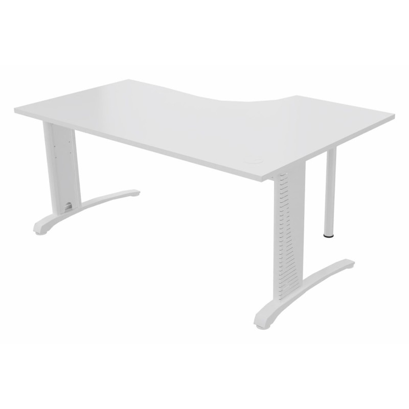 Bureau compact retour à gauche Biospace - L.160 x P.110 cm - Plateau Blanc - Pieds Blanc - Embases Blanc