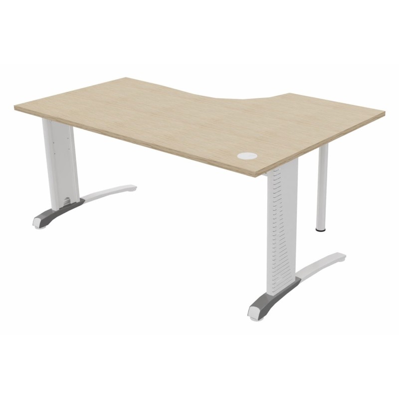 Bureau compact retour à gauche Biospace - L.160 x P.110 cm - Plateau Chêne - Pieds Blanc - Embases Aluminium