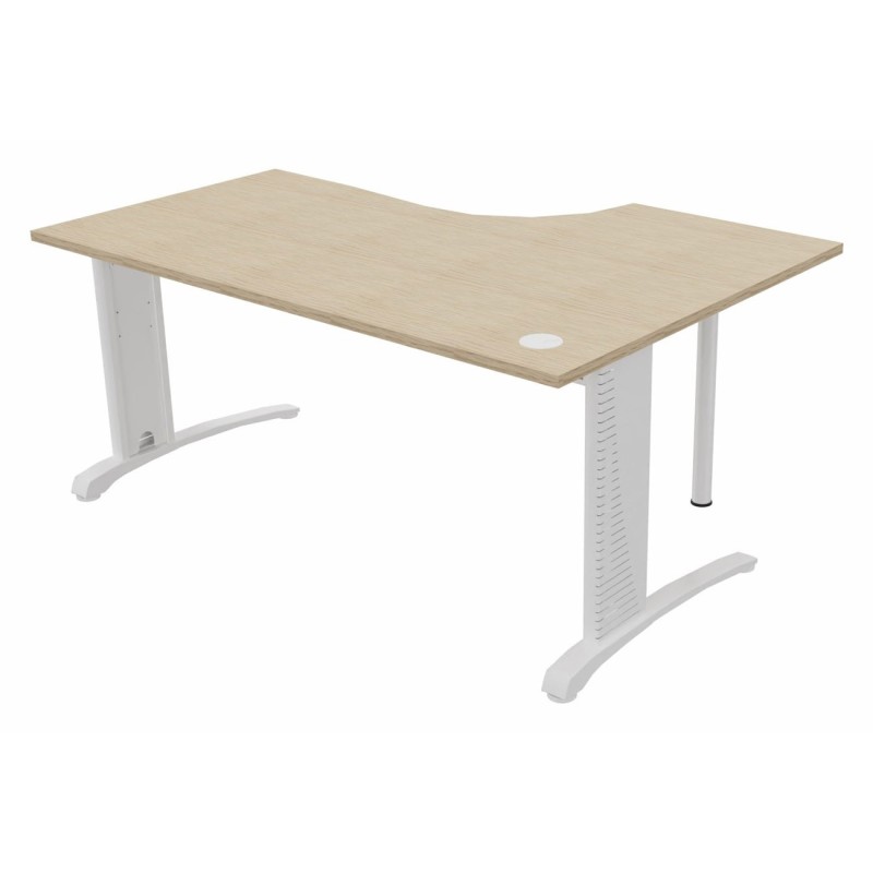 Bureau compact retour à gauche Biospace - L.160 x P.110 cm - Plateau Chêne - Pieds Blanc - Embases Blanc
