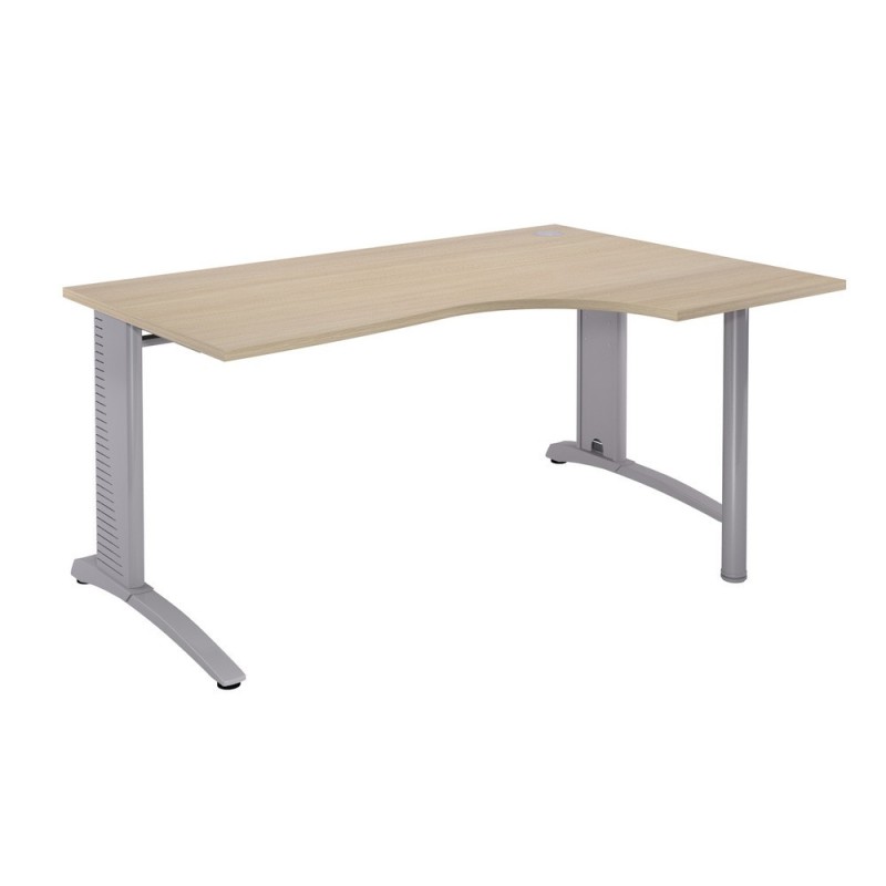 Bureau compact retour à droite Biospace - L.180 x P.110 cm - Plateau Chêne - Pieds Aluminium - Embases Blanc