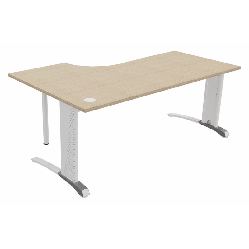 Bureau compact retour à droite Biospace - L.180 x P.110 cm - Plateau Chêne - Pieds Blanc - Embases Aluminium
