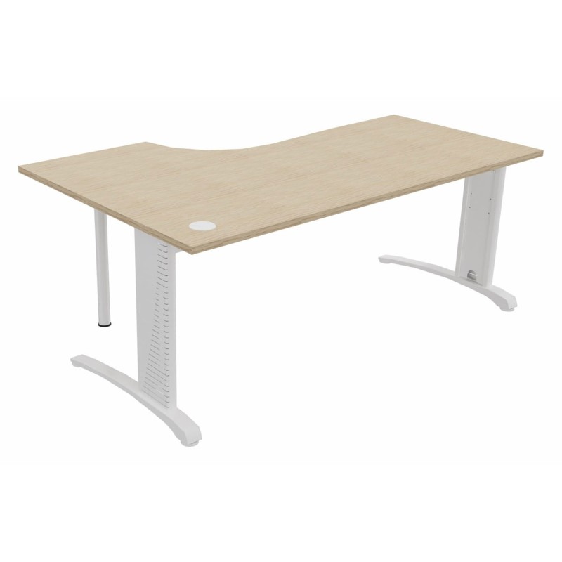 Bureau compact retour à droite Biospace - L.180 x P.110 cm - Plateau Chêne - Pieds Blanc - Embases Blanc