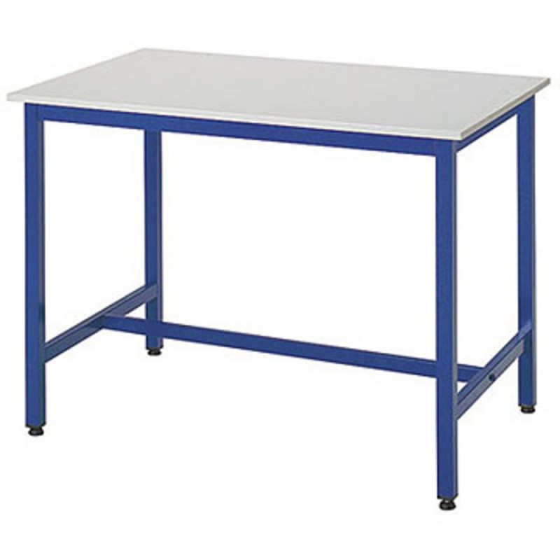 Table haute de travail Budget L.120 x P.80 x H.86 cm - Plateau Gris - Pieds Bleu