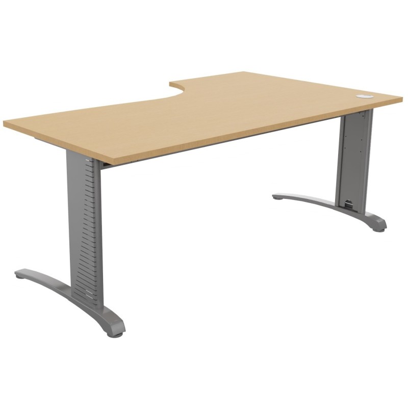 Bureau compact retour à gauche Biospace - L.180 x P.110 cm - Plateau Hêtre - Pieds Aluminium - Embases Aluminium