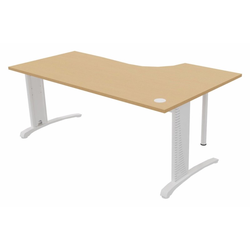 Bureau compact retour à gauche Biospace - L.180 x P.110 cm - Plateau Hêtre - Pieds Blanc - Embases Blanc