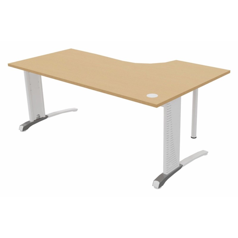Bureau compact retour à gauche Biospace - L.180 x P.110 cm - Plateau Hêtre - Pieds Blanc - Embases Aluminium