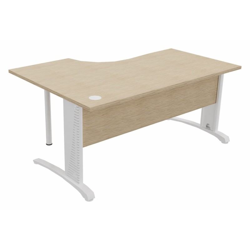 Bureau compact retour à droite Biospace avec voile de fond - L.160 x P.110 cm - Plateau Chêne - Pieds Blanc - Embases Blanc