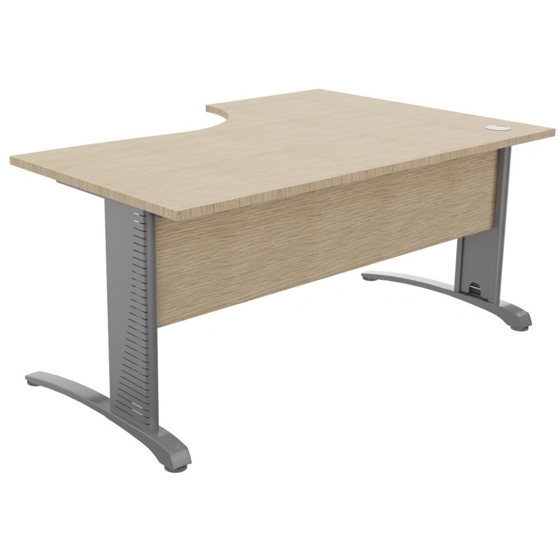 Bureau compact retour à gauche Biospace avec voile de fond - L.160 x P.110 cm - Plateau Chêne - Pieds Aluminium - Embases Aluminium
