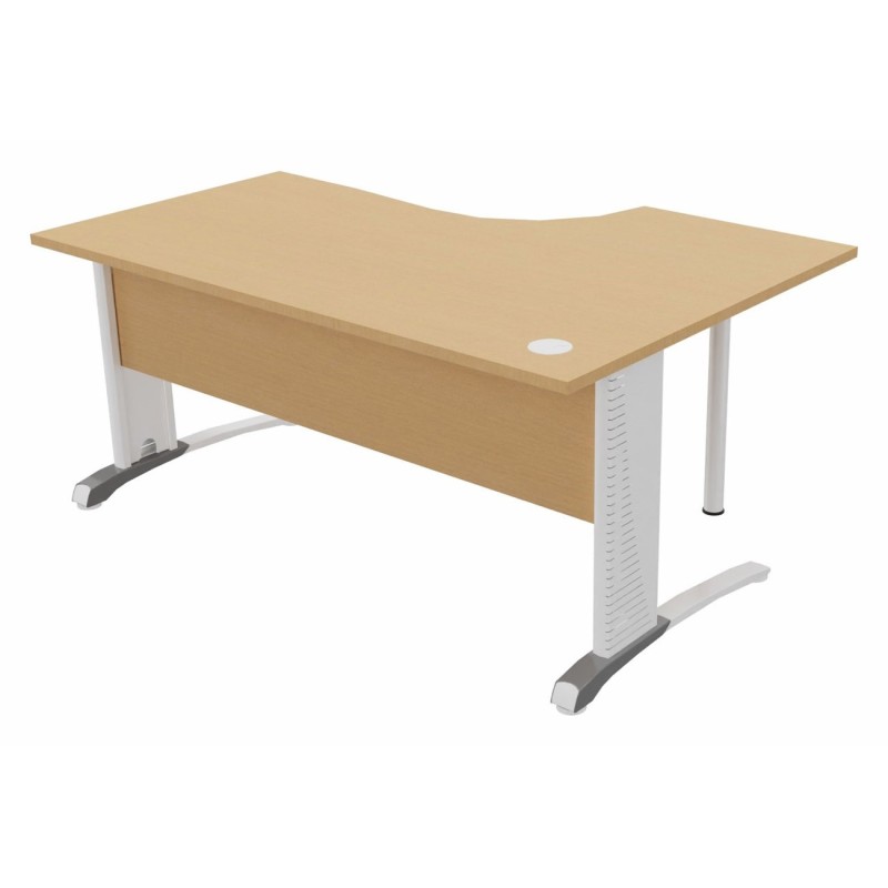 Bureau compact retour à gauche Biospace avec voile de fond - L.160 x P.110 cm - Plateau Hêtre - Pieds Blanc - Embases Aluminium