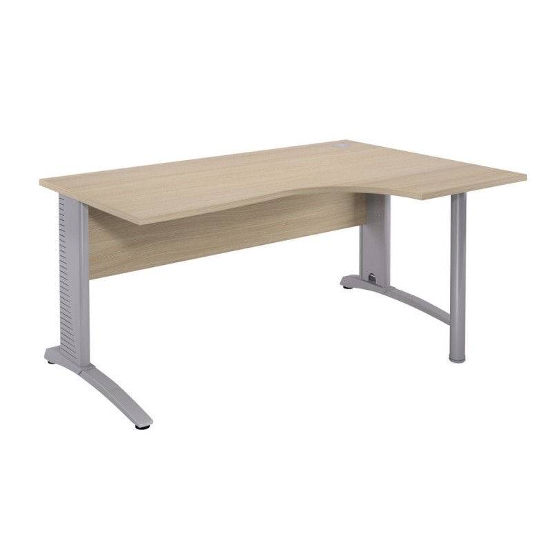 Bureau compact retour à droite Biospace avec voile de fond - L.180 x P.110 cm - Plateau Chêne - Pieds Aluminium - Embases Aluminium