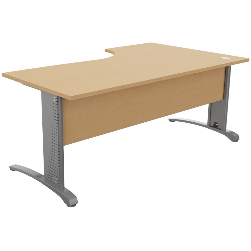 Bureau compact retour à gauche Biospace avec voile de fond - L.180 x P.110 cm - Plateau Hêtre - Pieds Aluminium - Embases Aluminium