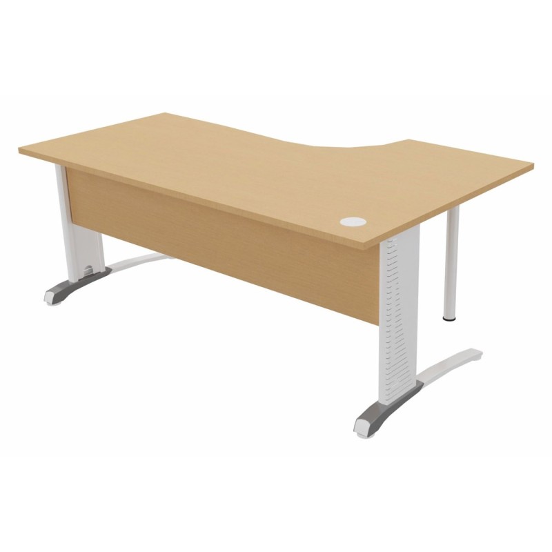 Bureau compact retour à gauche Biospace avec voile de fond - L.180 x P.110 cm - Plateau Hêtre - Pieds Blanc - Embases Aluminium