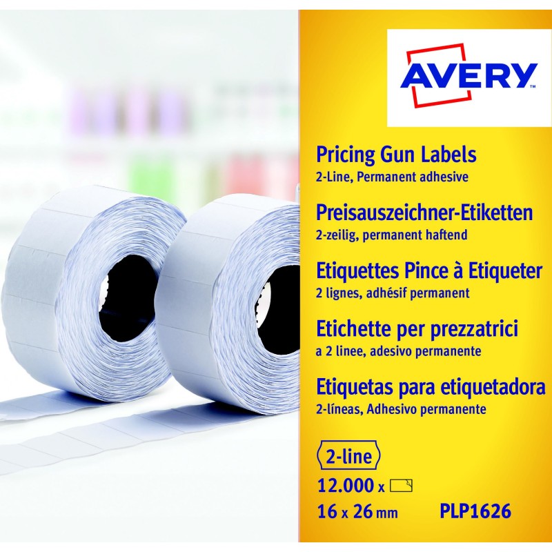 Avery Rouleau d'étiquettes pour pince à étiqueter  - 2 lignes - blanc - permanent - Lot de 10