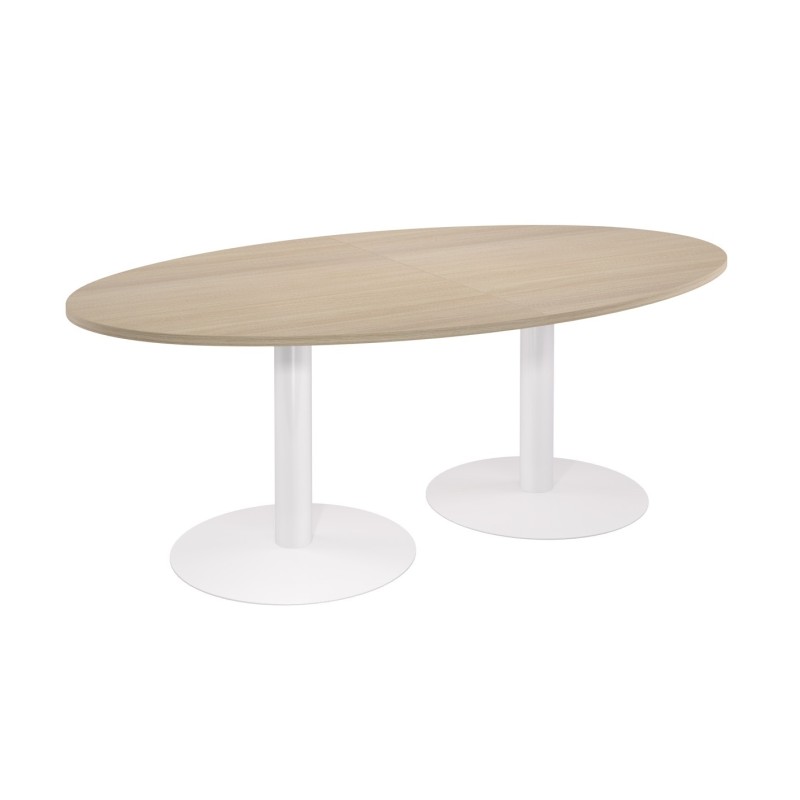 Table de réunion ovale L.200 x P.120 cm - Plateau Chêne - Pieds tulipe Blanc