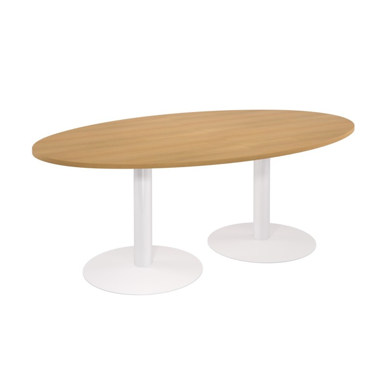 Table de réunion ovale L.200 x P.120 cm - Plateau Hêtre - Pieds tulipe Blanc
