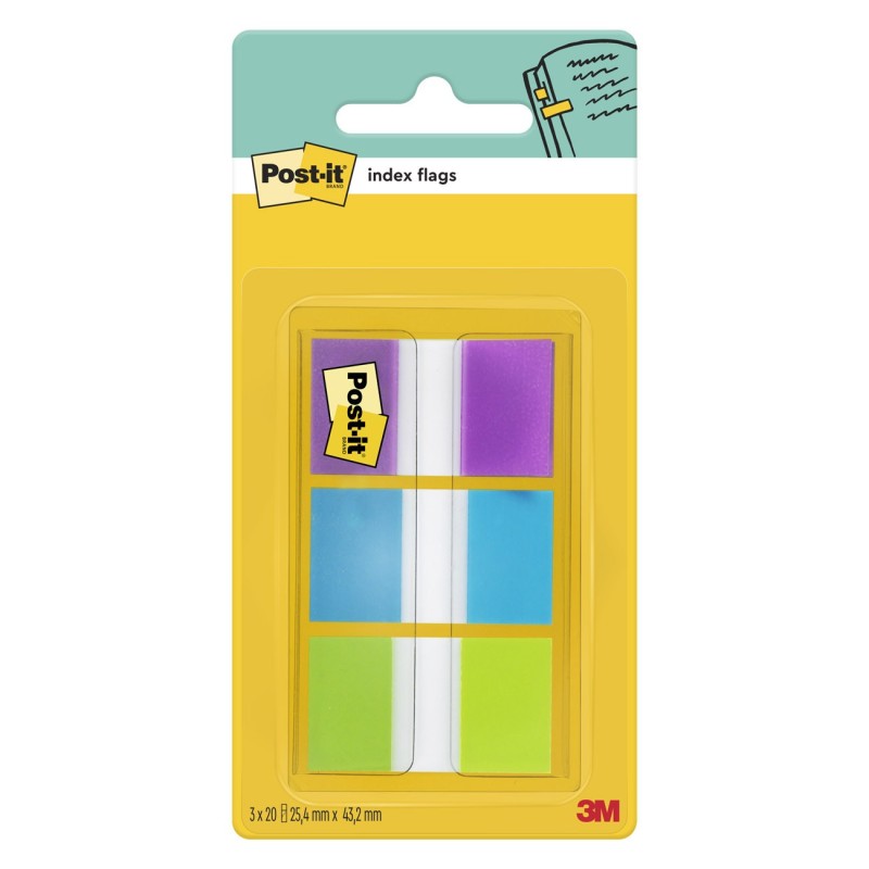 Post-it marque-pages moyen format 25,4 x 43,2 mm - Pochette distributeur de 3 couleurs assorties