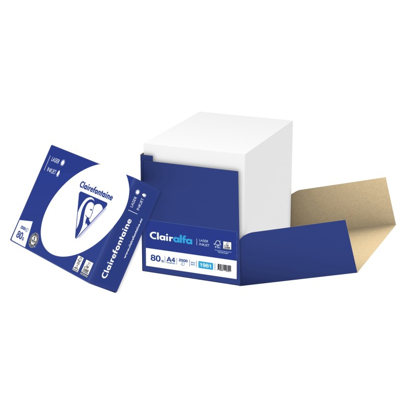 Clairefontaine Papier A4 blanc Clairalfa - 80g - Boîte de 2500 feuilles