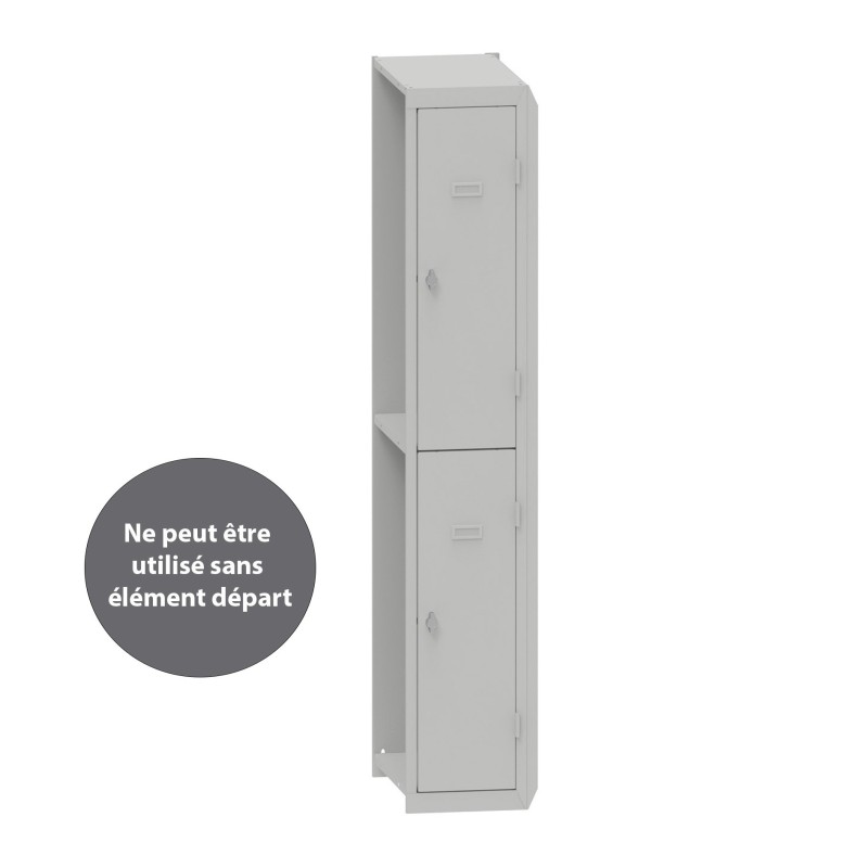 Vestiaire métal Budget 2 casiers - Élément Suivant L.30 cm - Corps Gris - Portes Gris