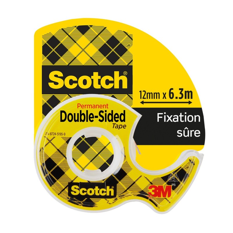 Scotch Ruban adhésif transparent double face 665 - 12.7 mm x 6.3 m