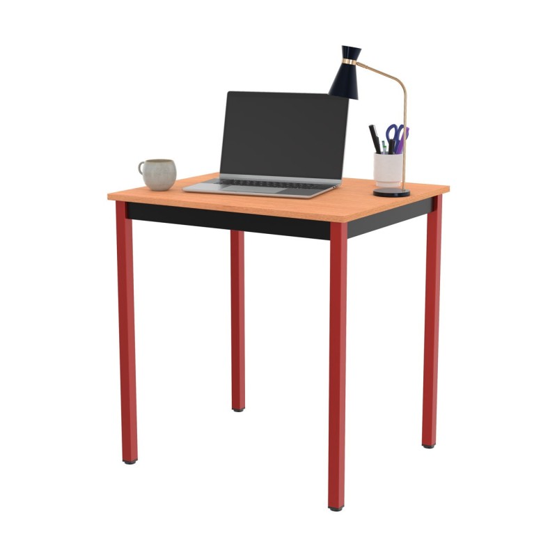 Table de réunion modulable rectangle - L.70 x P.60 cm - Plateau Hêtre - Pieds Rouge