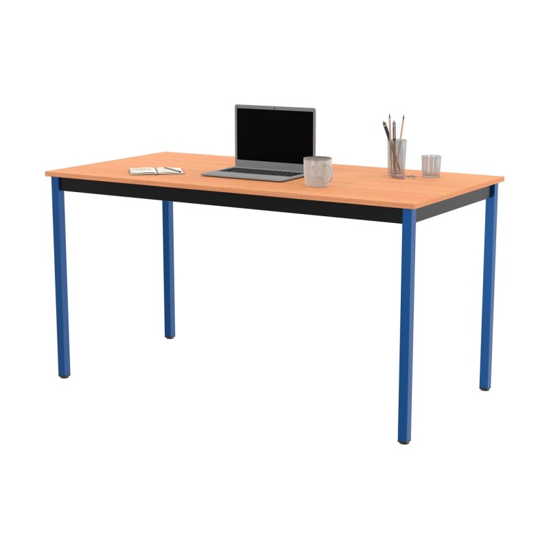 Table de réunion modulable rectangle - L.140 x P.70 cm - Plateau Hêtre - Pieds Bleu