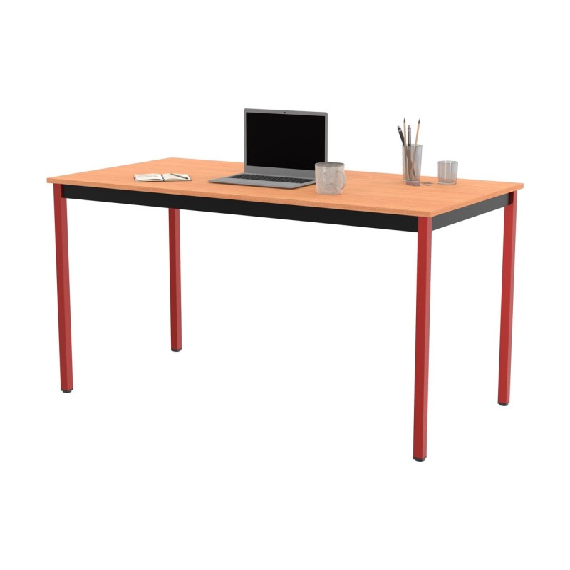 Table de réunion modulable rectangle - L.140 x P.70 cm - Plateau Hêtre - Pieds Rouge