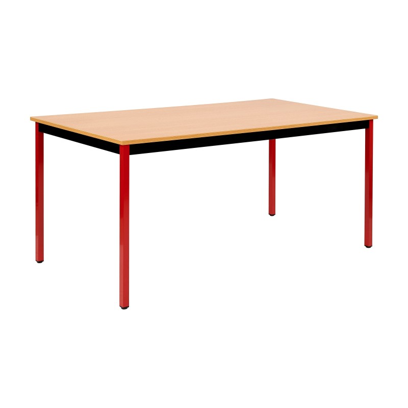 Table de réunion modulable rectangle - L.160 x P.80 cm - Plateau Hêtre - Pieds Rouge
