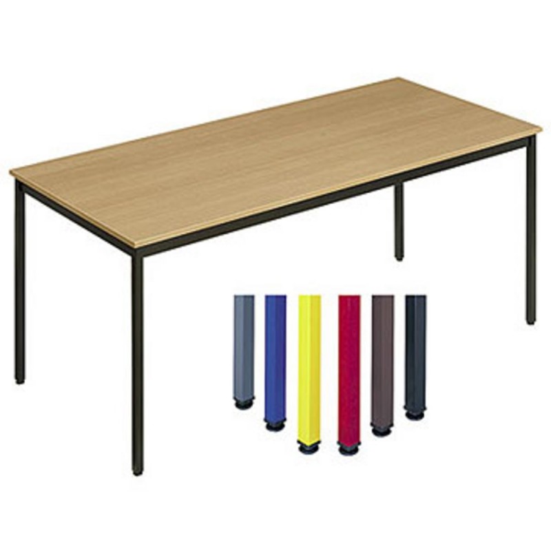 Table de réunion modulable rectangle - L.180 x P.80 cm - Plateau Hêtre - Pieds Brun