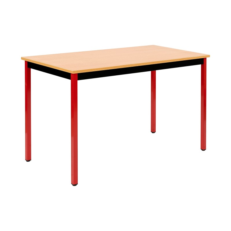 Table de réunion modulable rectangle - L.120 x P.60 cm - Plateau Hêtre - Pieds Rouge