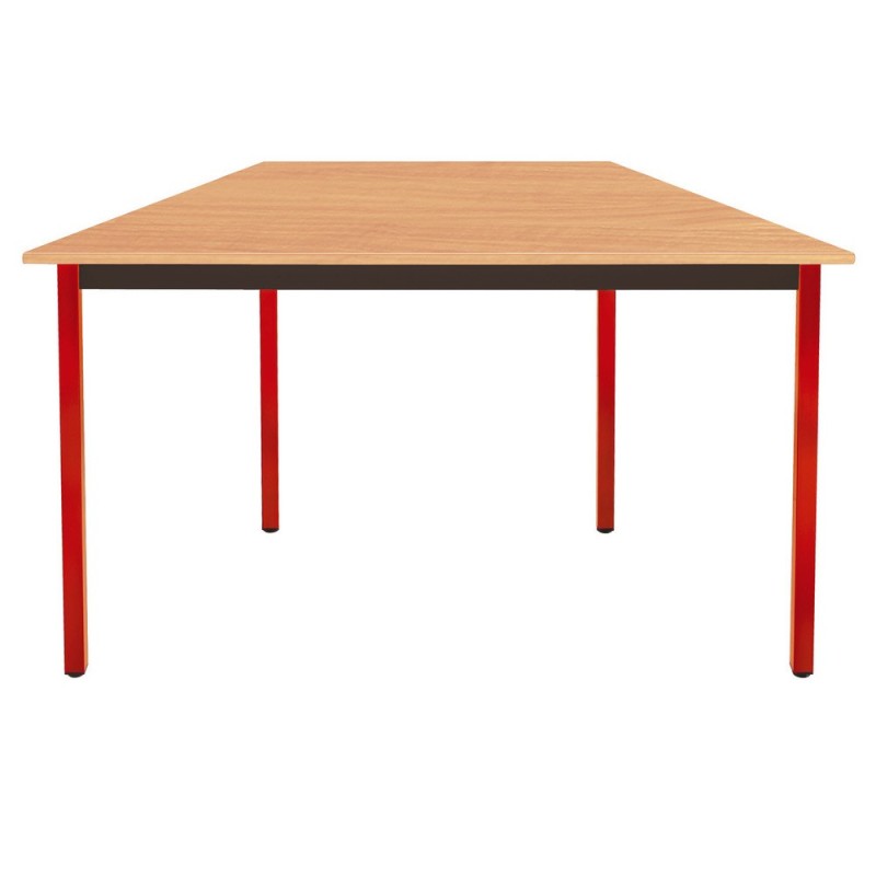 Table de réunion modulable trapèze - L.120 x P.60 cm - Plateau Hêtre - Pieds Rouge