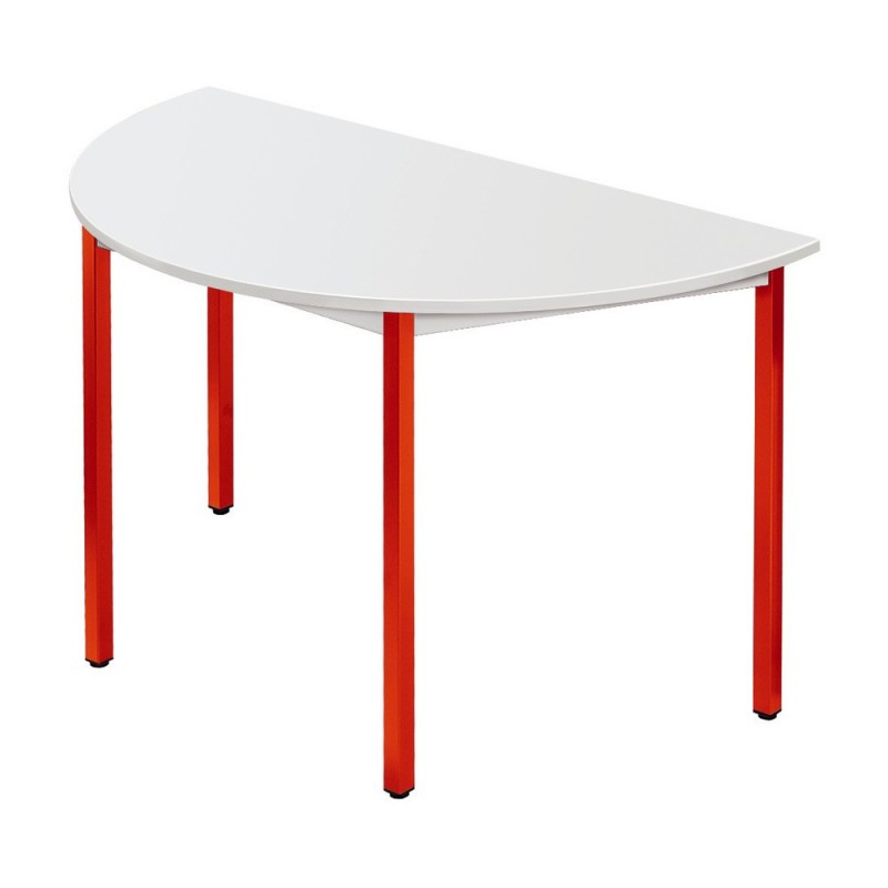 Table de réunion modulable 1/2 rond - L.120 x P.60 cm - Plateau Gris - Pieds Rouge