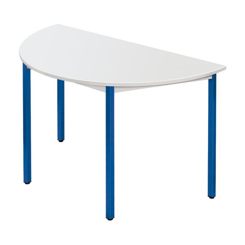 Table de réunion modulable 1/2 rond - L.120 x P.60 cm - Plateau Gris - Pieds Bleu