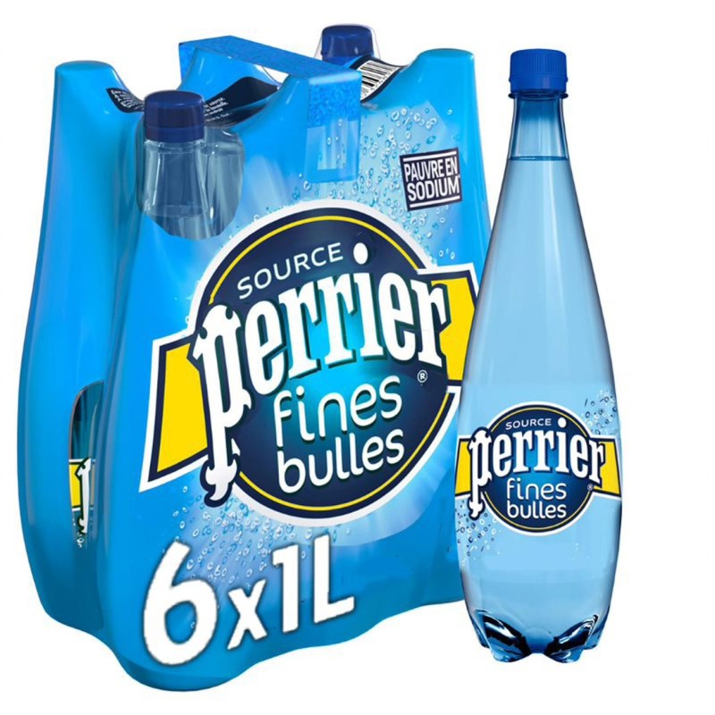 Perrier Eau minérale gazeuse fines bulles - Lot 6 bouteilles PET 1 L