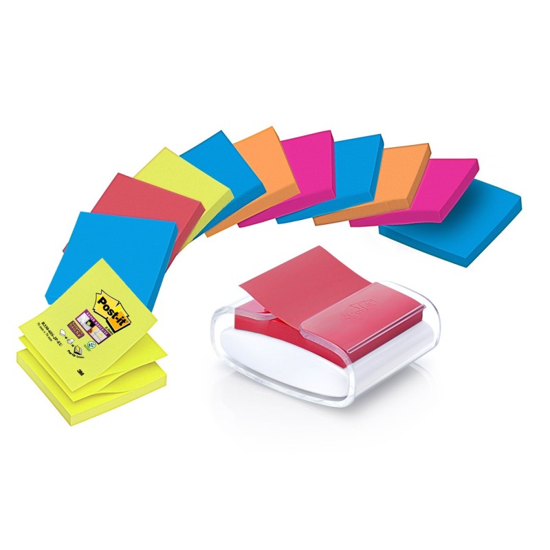 Post-it Distributeur blanc de Z-Notes Pro Desk avec Z-Notes 76 x 76 mm Collections Bangkok et Bora-Bora Couleurs Assorties 12 x 100 feuilles PRO-W-12SSCOL-R330