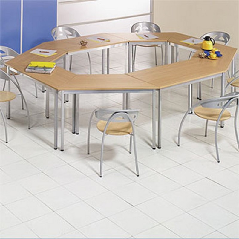 Table de réunion modulable trapèze - L.120 x P.60 cm - Plateau Hêtre - Pieds Aluminium