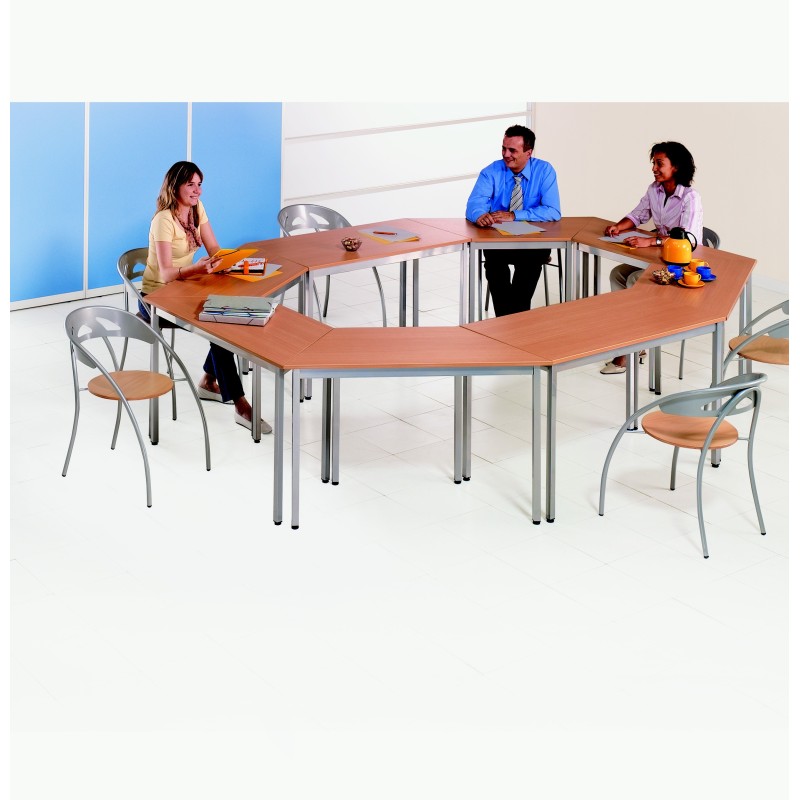 Table de réunion modulable rectangle - L.120 x P.60 cm - Plateau Hêtre - Pieds Aluminium
