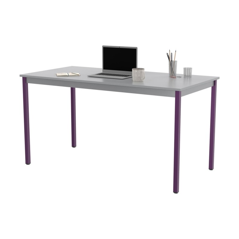 Table de réunion modulable rectangle - L.140 x P.70 cm - Plateau Gris - Pieds Prune